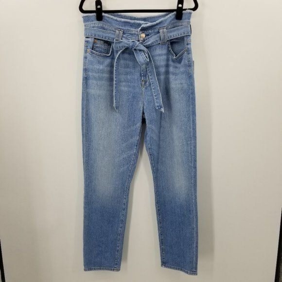 7FAMK The Paperbag Jeans in Bright Blue Jay High Rise Tie Waist Size 32 - Picture 2 of 11